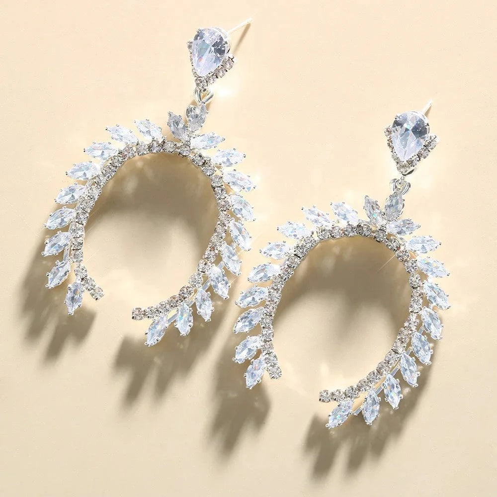 Exaggerated style earring fashion jewelry New women's semi-circular bridal shiny zirconia earrings luxury jewelry earrings