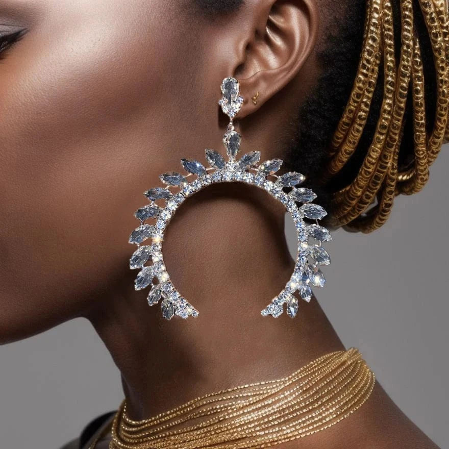 Exaggerated style earring fashion jewelry New women's semi-circular bridal shiny zirconia earrings luxury jewelry earrings