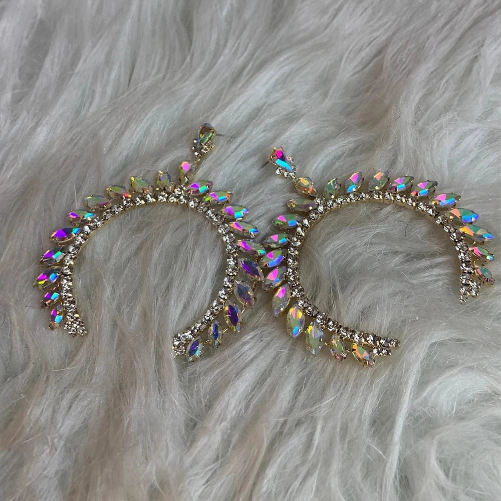 Exaggerated style earring fashion jewelry New women's semi-circular bridal shiny zirconia earrings luxury jewelry earrings