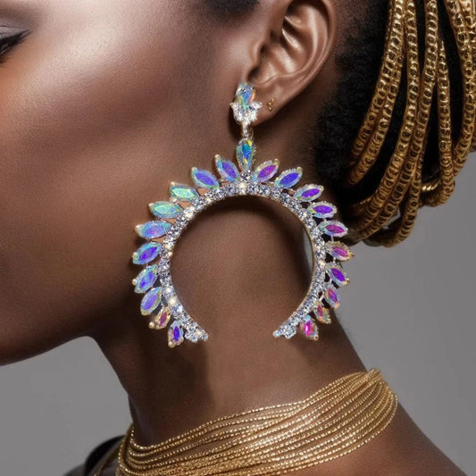 Exaggerated style earring fashion jewelry New women's semi-circular bridal shiny zirconia earrings luxury jewelry earrings