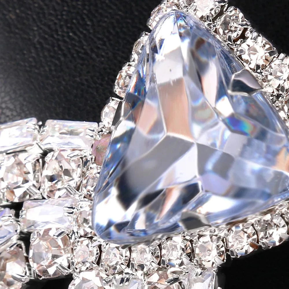 Exaggerated Triangle Tassel Rhinestone Crystal Earrings Geometric Drop Earrings Women Luxury Accessories Jewelry