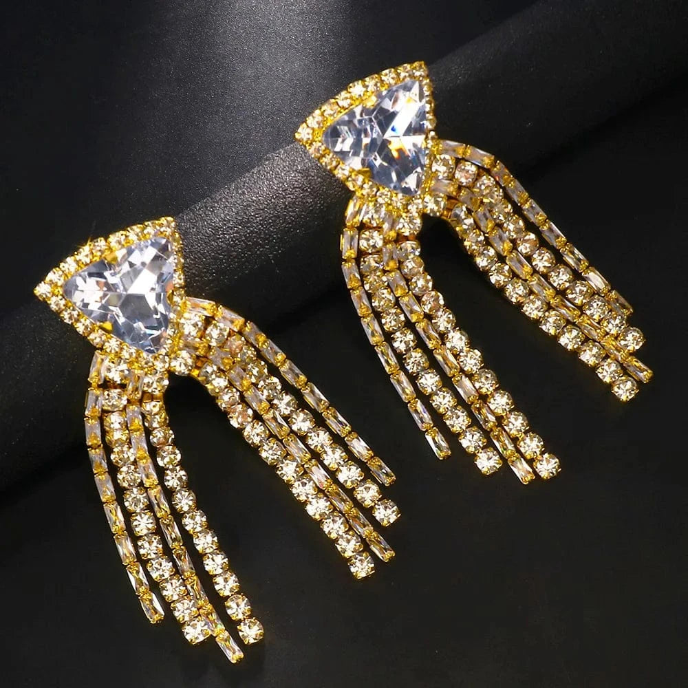 Exaggerated Triangle Tassel Rhinestone Crystal Earrings Geometric Drop Earrings Women Luxury Accessories Jewelry