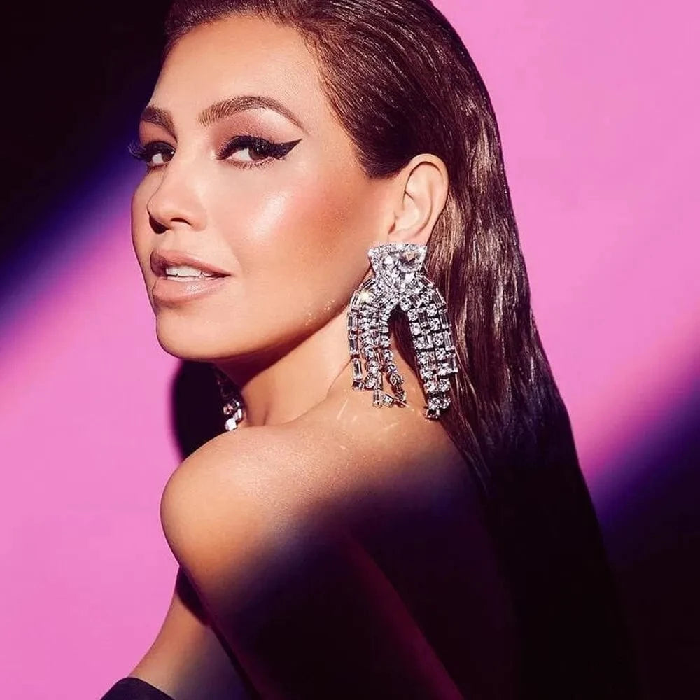 Exaggerated Triangle Tassel Rhinestone Crystal Earrings Geometric Drop Earrings Women Luxury Accessories Jewelry