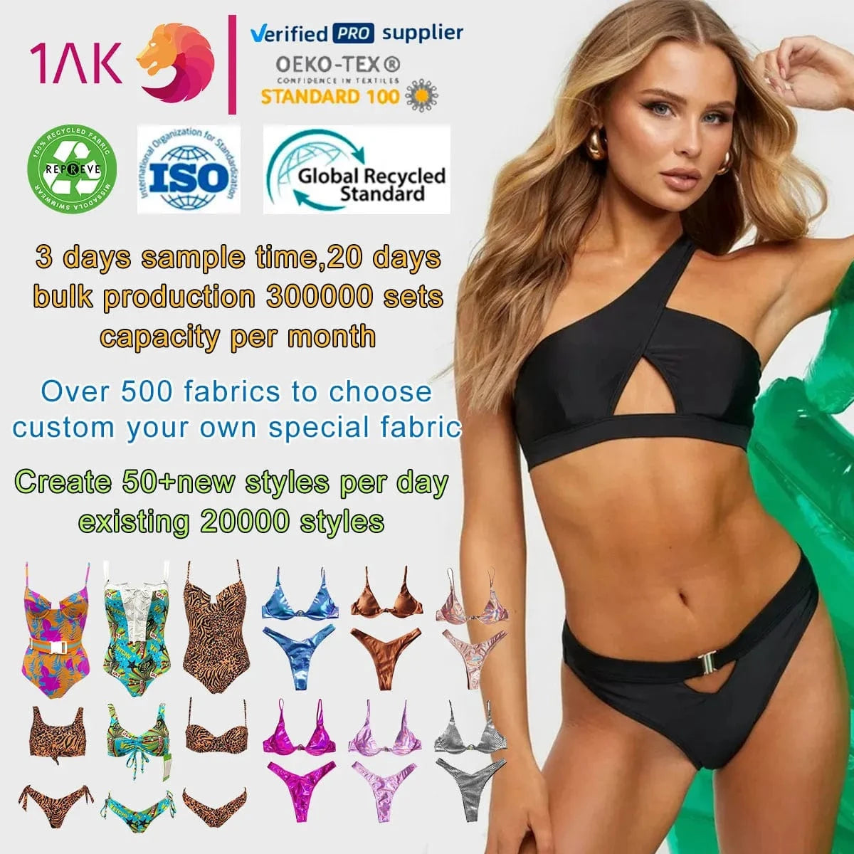 Explosive Split Swimsuit New Solid Color Striped High Waist Sexy Bikini Set Woman Bikinis & Beachwear Swimwear 2024