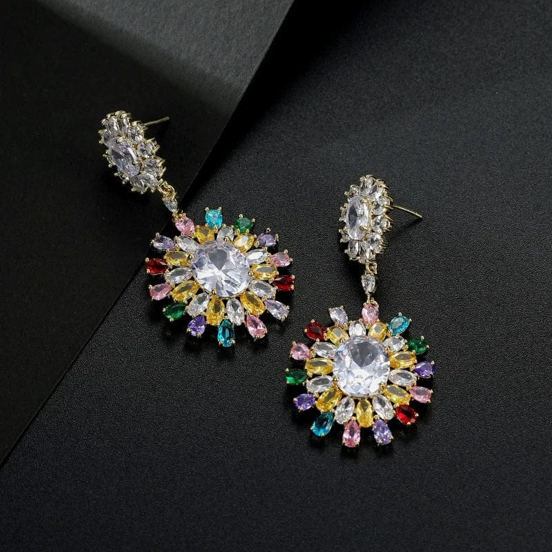 Exquisite earrings / s925 silver post / Gold ED64490 ED64490  statement crystal zircon sunflower drop heavy stud earrings fashion gold plated women jewelry