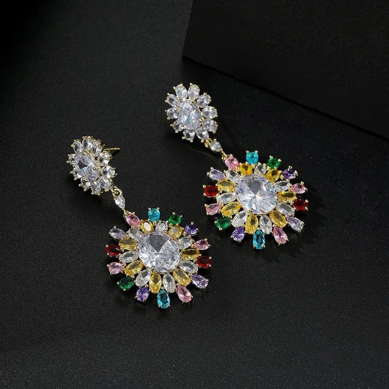 Exquisite earrings / s925 silver post / Gold ED64490 ED64490  statement crystal zircon sunflower drop heavy stud earrings fashion gold plated women jewelry