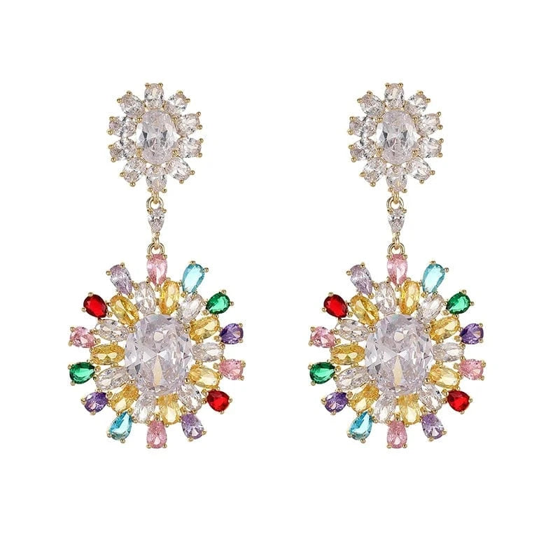 Exquisite earrings / s925 silver post / Gold ED64490 ED64490  statement crystal zircon sunflower drop heavy stud earrings fashion gold plated women jewelry