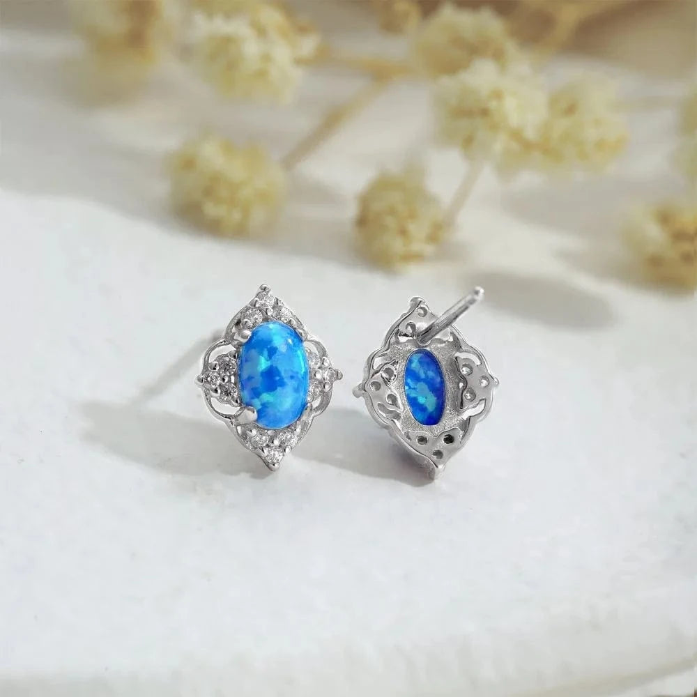 Exquisite Opal Stud Earrings Hypoallergenic 925 Sterling Silver Post Stud Earrings for Women Teens Girls Jewelry Gift