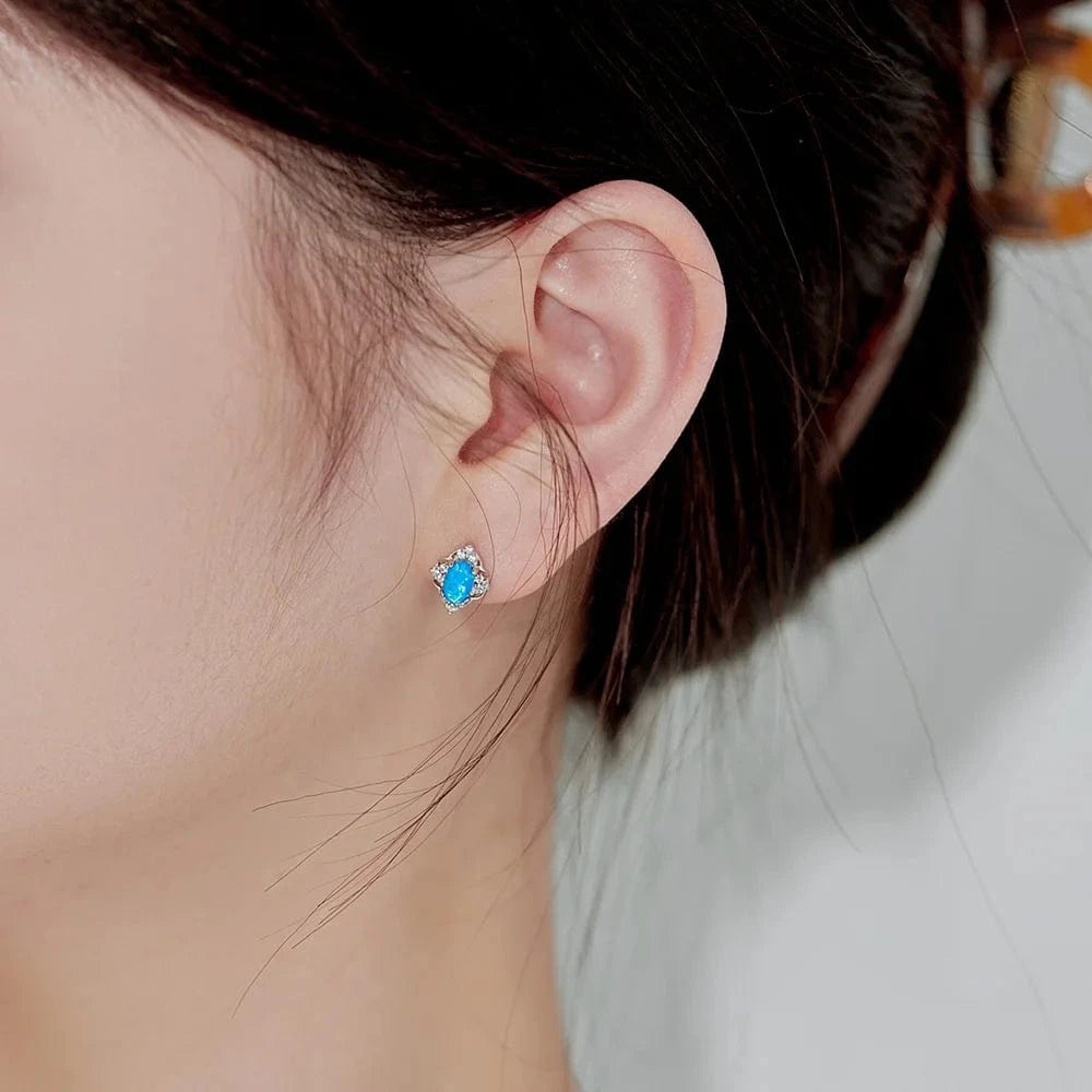 Exquisite Opal Stud Earrings Hypoallergenic 925 Sterling Silver Post Stud Earrings for Women Teens Girls Jewelry Gift