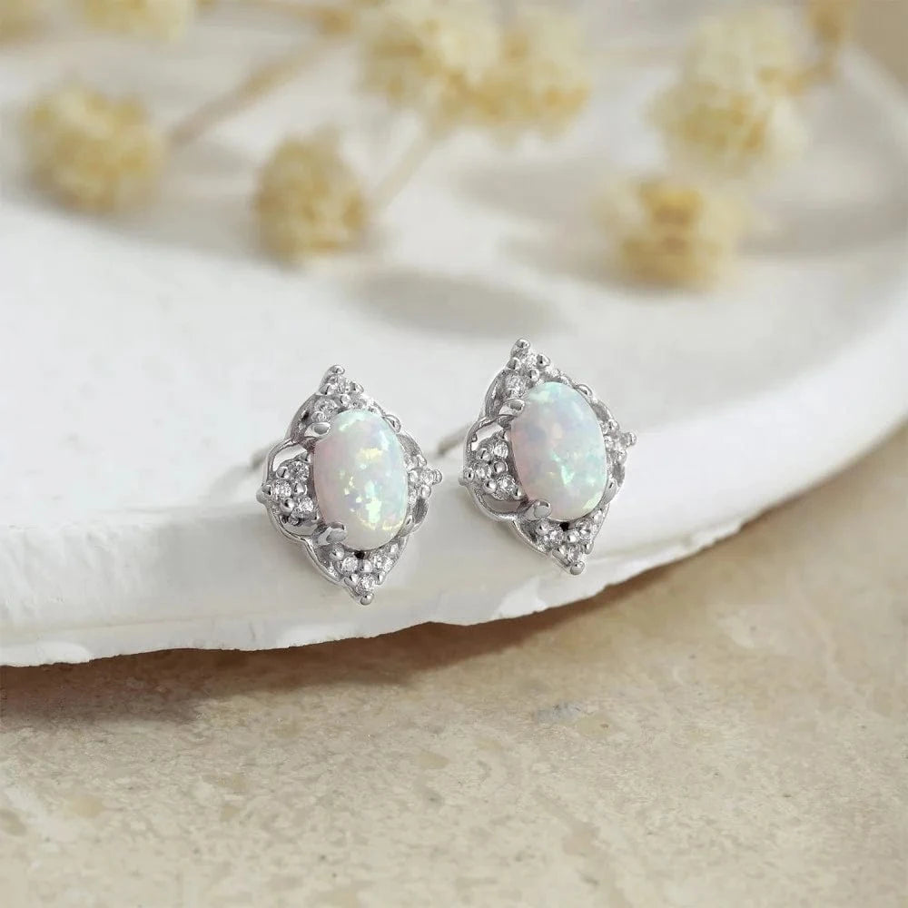 Exquisite Opal Stud Earrings Hypoallergenic 925 Sterling Silver Post Stud Earrings for Women Teens Girls Jewelry Gift