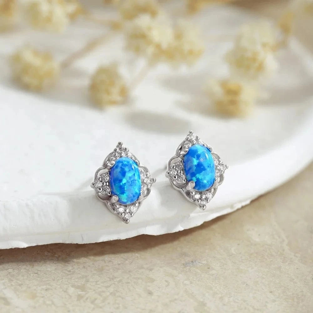 Exquisite Opal Stud Earrings Hypoallergenic 925 Sterling Silver Post Stud Earrings for Women Teens Girls Jewelry Gift