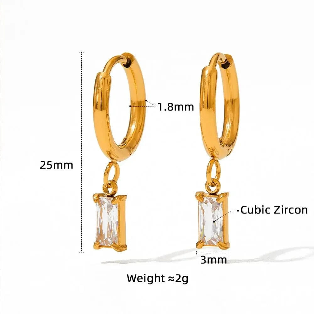 Exquisite PVD Plated Stainless Steel Rectangle Zircon Drop Earrings Bling Crystal Rectangle Earring For Women