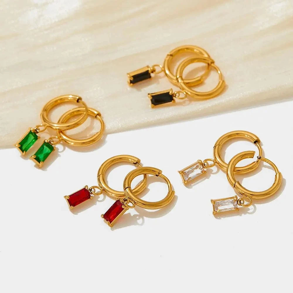 Exquisite PVD Plated Stainless Steel Rectangle Zircon Drop Earrings Bling Crystal Rectangle Earring For Women