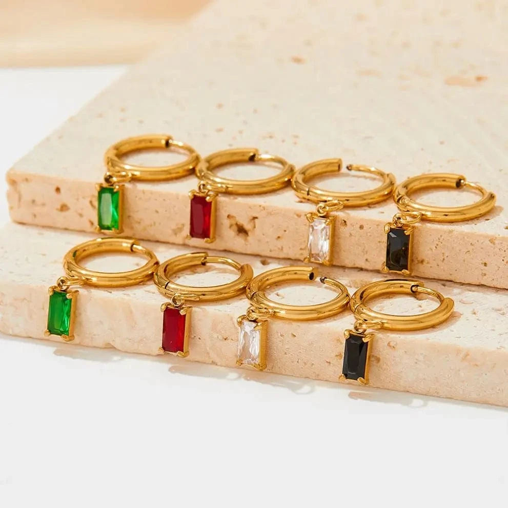 Exquisite PVD Plated Stainless Steel Rectangle Zircon Drop Earrings Bling Crystal Rectangle Earring For Women