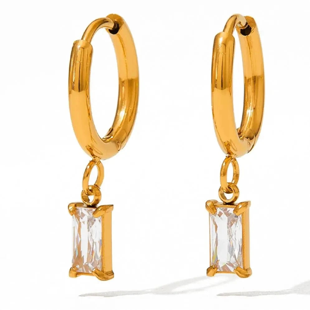 Exquisite PVD Plated Stainless Steel Rectangle Zircon Drop Earrings Bling Crystal Rectangle Earring For Women