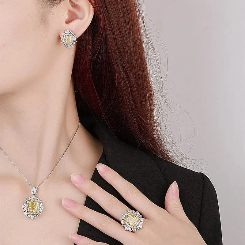 EYIKA Fine Jewelry Set Yellow Bridal Wedding Party Jewelry Set Women's Wedding Party Fine Jewelry