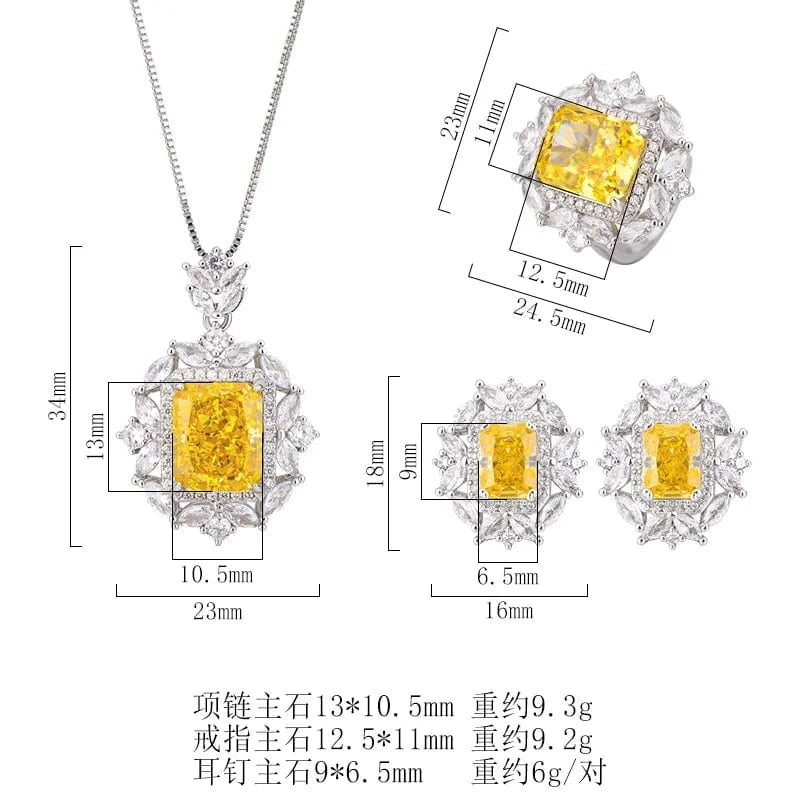 EYIKA Fine Jewelry Set Yellow Bridal Wedding Party Jewelry Set Women's Wedding Party Fine Jewelry