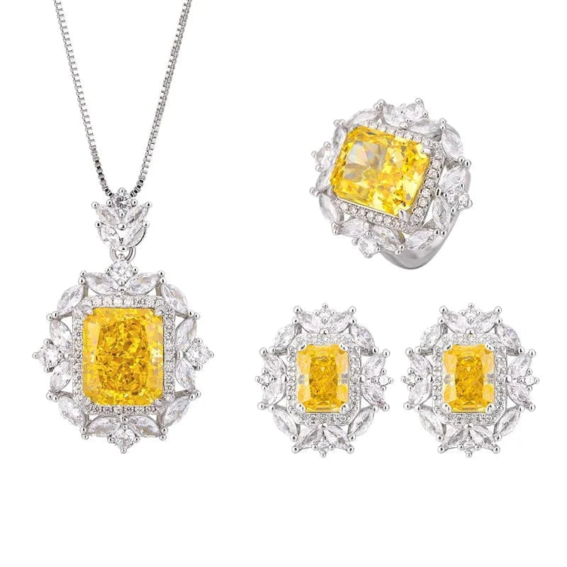 EYIKA Fine Jewelry Set Yellow Bridal Wedding Party Jewelry Set Women's Wedding Party Fine Jewelry