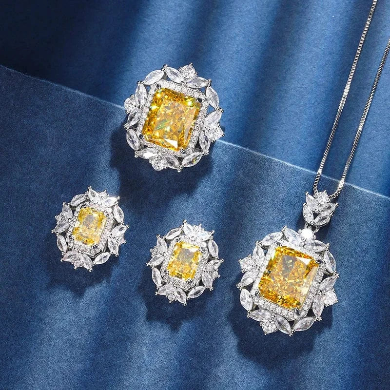 EYIKA Fine Jewelry Set Yellow Bridal Wedding Party Jewelry Set Women's Wedding Party Fine Jewelry