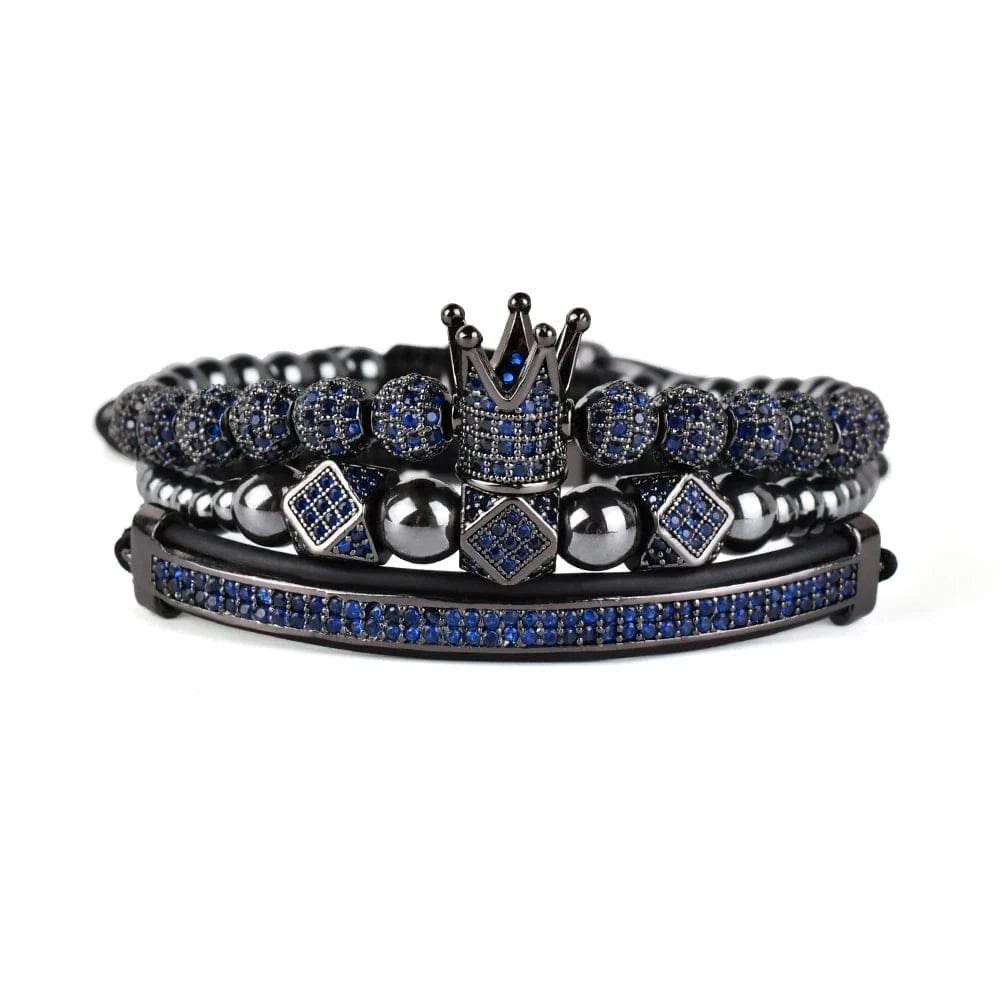 F274 Bangles Sets Gold Crown Men For Cz Copper Bead Charm Bracelet Custom Mens Blue Zircon Handmade Jewelry Bracelets