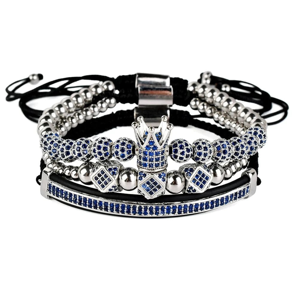 F274 Bangles Sets Gold Crown Men For Cz Copper Bead Charm Bracelet Custom Mens Blue Zircon Handmade Jewelry Bracelets