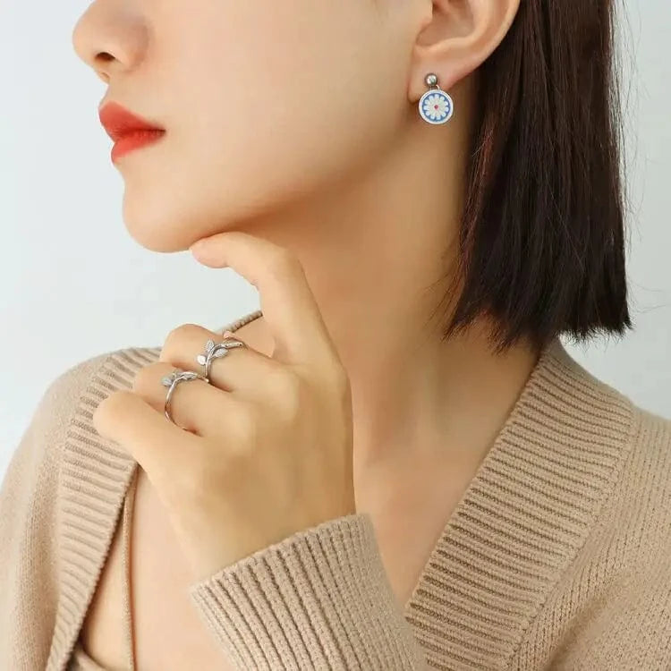 F327 - Pair of steel coloured earrings Professional Design Jewelry Sets Gold Stainless Steel Plated Christmas for Women 18K Romantic Geometric Custom Size Acceptable