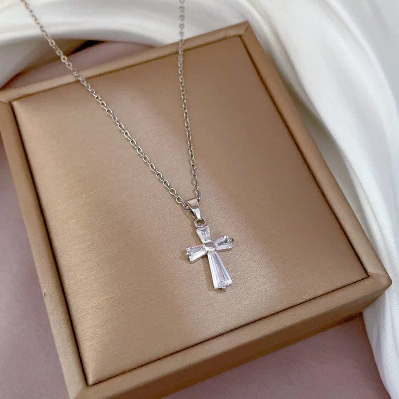 F417 New Temperamental Dainty Cross Necklace Versatile Titanium Steel Necklace Trendy Women'S Jewelry Necklace