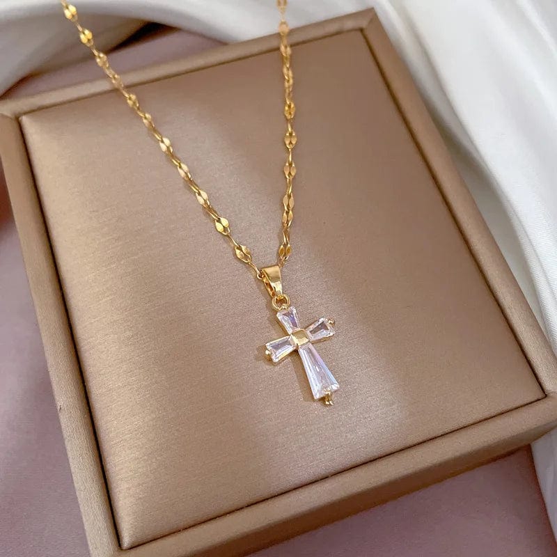 F418 New Temperamental Dainty Cross Necklace Versatile Titanium Steel Necklace Trendy Women'S Jewelry Necklace