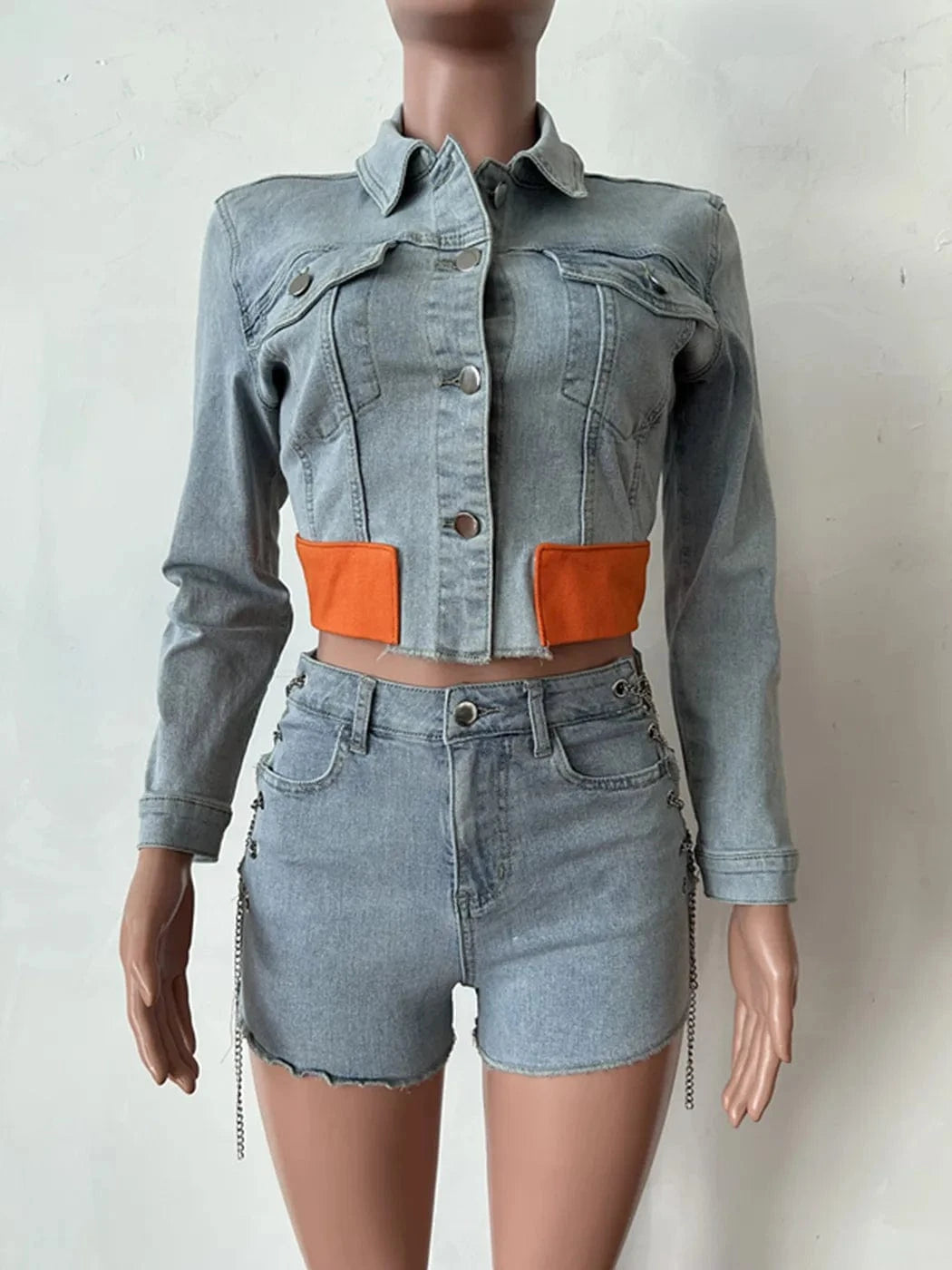 F88520 New Arrivals Fall 2024 Winter Lounge Wear Denim Jeans Jackets Coats Two Piece Shorts Set