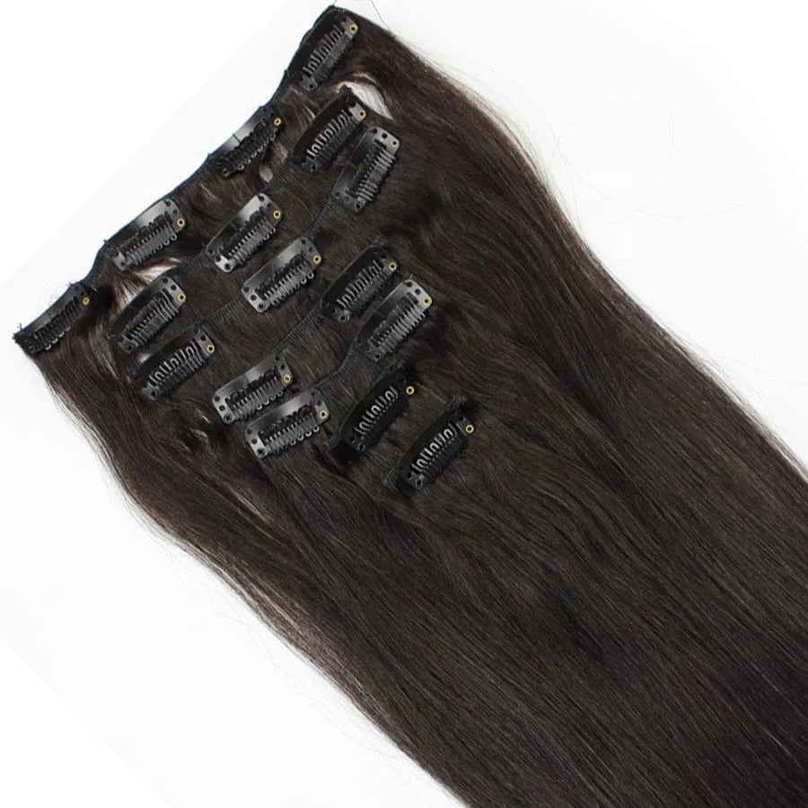 Factory 15-22"7PCS 70g Clip In Real Remy Human Hair Extensions Full Head Ombre Straight Jet Black  cutical aligned hair