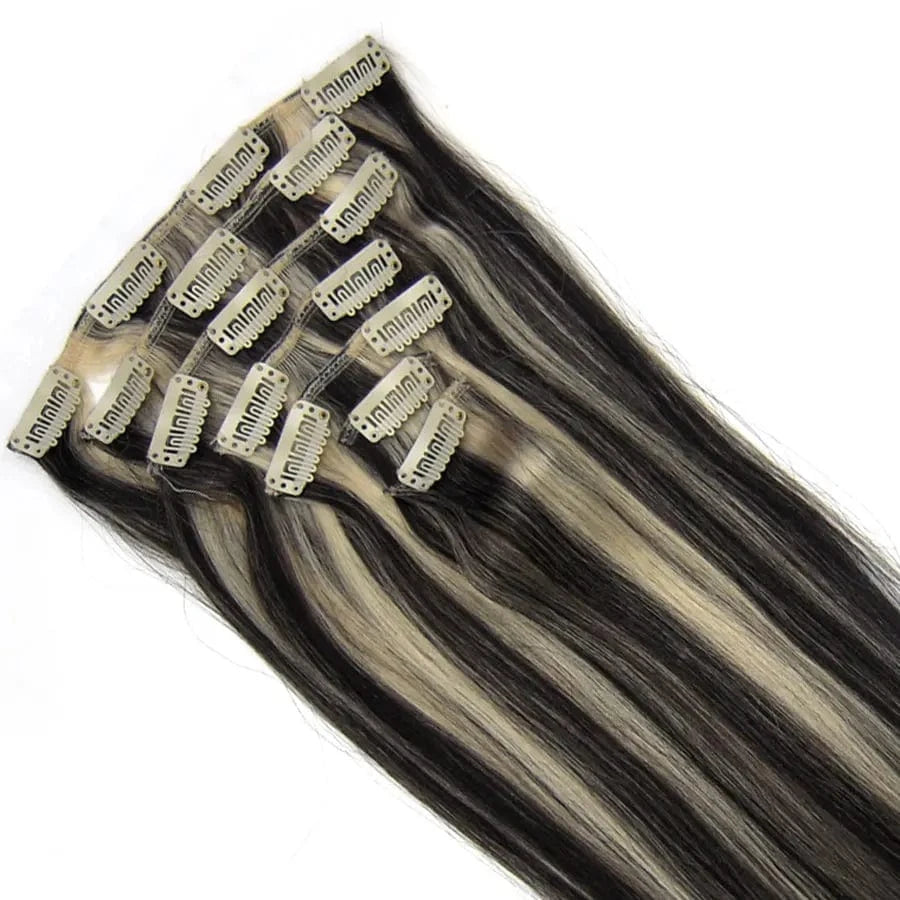 Factory 15-22"7PCS 70g Clip In Real Remy Human Hair Extensions Full Head Ombre Straight Jet Black  cutical aligned hair