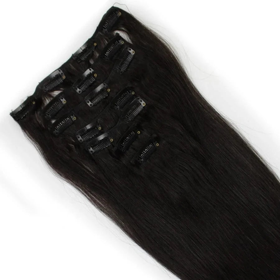 Factory 15-22"7PCS 70g Clip In Real Remy Human Hair Extensions Full Head Ombre Straight Jet Black  cutical aligned hair