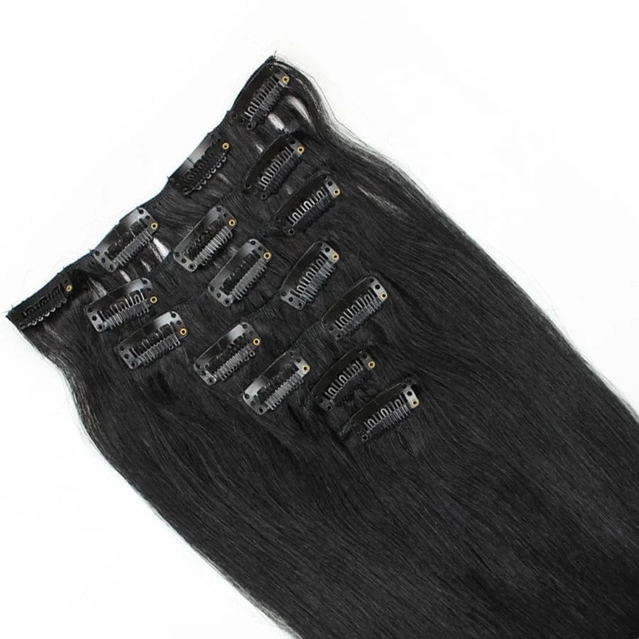 Factory 15-22"7PCS 70g Clip In Real Remy Human Hair Extensions Full Head Ombre Straight Jet Black  cutical aligned hair