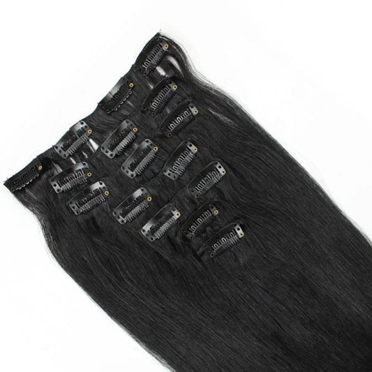 Factory 15-22"7PCS 70g Clip In Real Remy Human Hair Extensions Full Head Ombre Straight Jet Black  cutical aligned hair