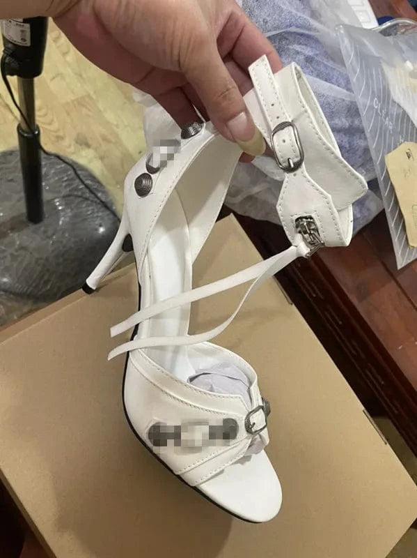 Factory custom summer lady designer pu leather heeled sandals high heels shoes for women