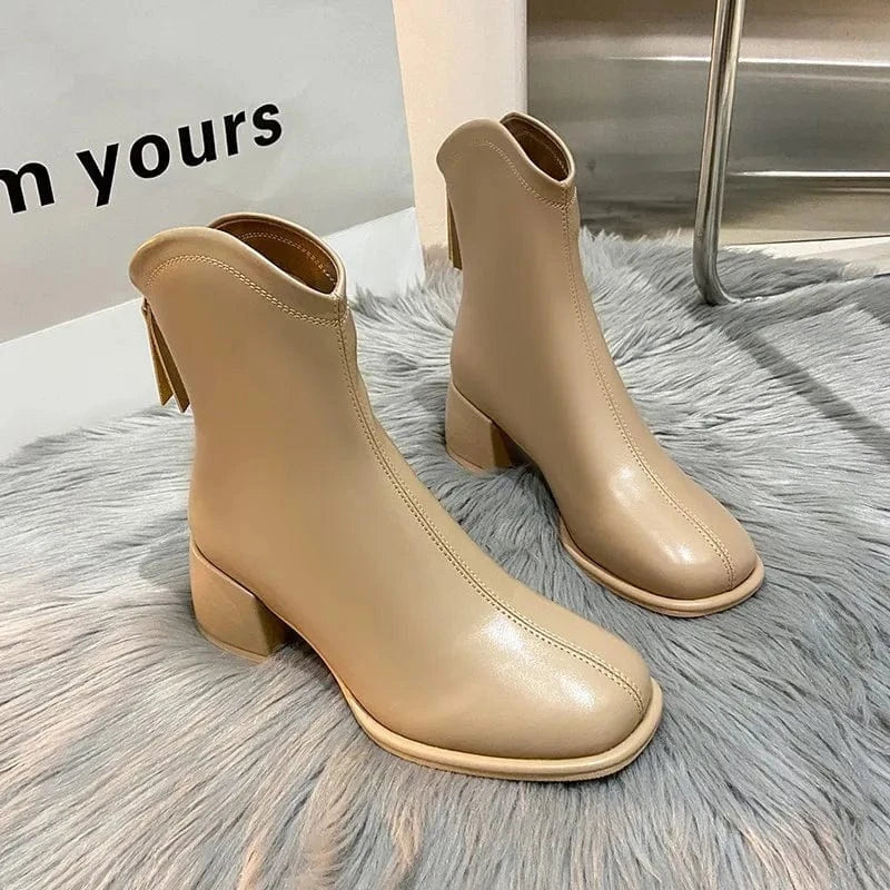 Factory customization leather short heel boots pointed toe for women ladies ankle boots women boots 2023