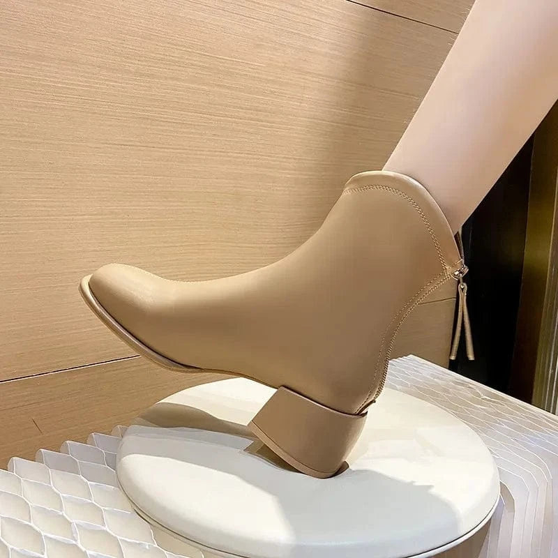 Factory customization leather short heel boots pointed toe for women ladies ankle boots women boots 2023