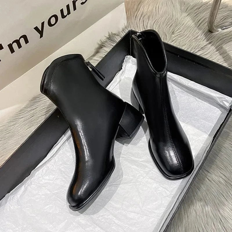 Factory customization leather short heel boots pointed toe for women ladies ankle boots women boots 2023