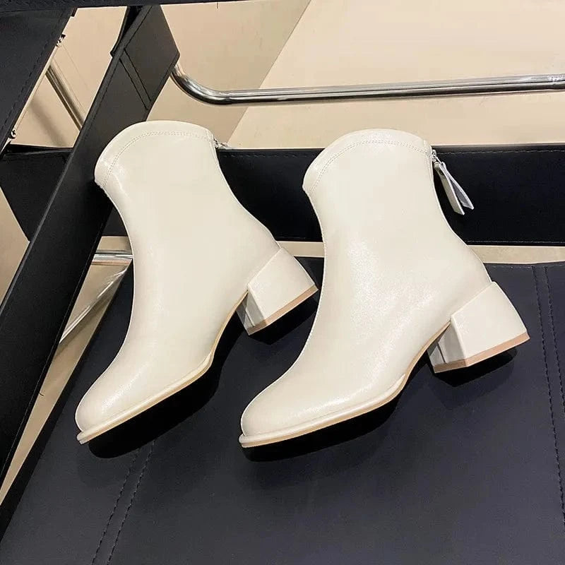 Factory customization leather short heel boots pointed toe for women ladies ankle boots women boots 2023