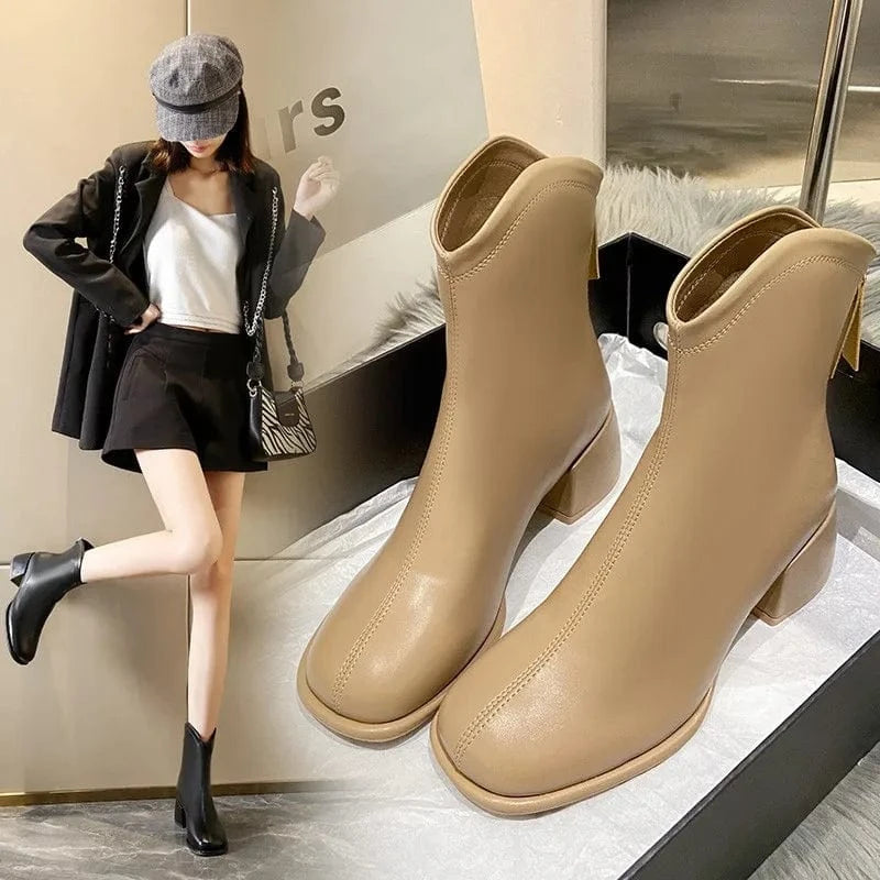 Factory customization leather short heel boots pointed toe for women ladies ankle boots women boots 2023