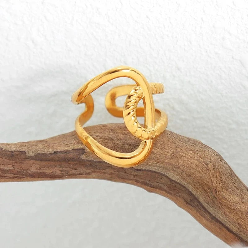 Factory Directly Supply Textured Open Ring Stainless Steel Waterproof Fashion Ring Jewelry