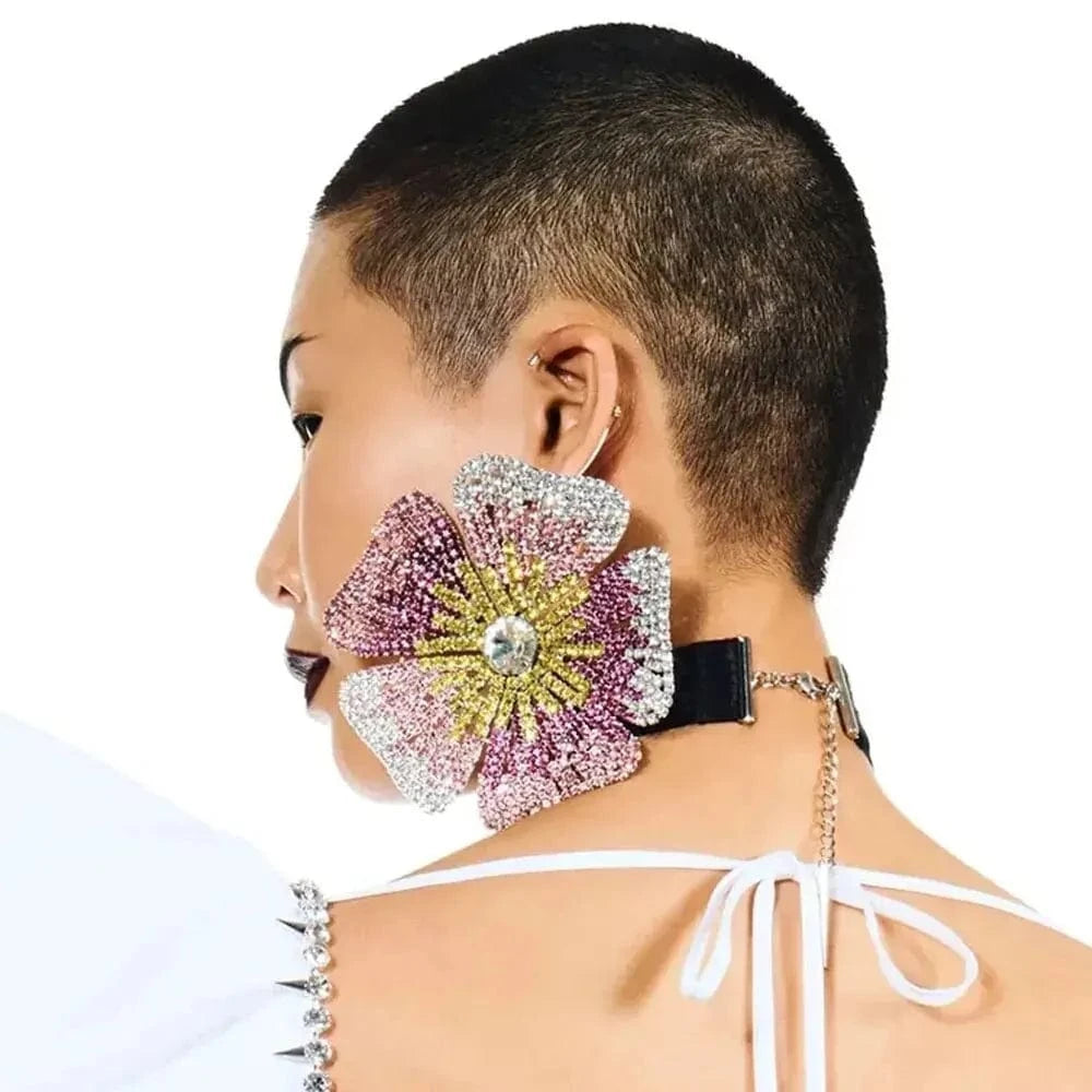 Factory Exaggerated Big Flower Earrings Statement Colorful Customize Wedding Stone Luxury Behind The Ear Jewelry