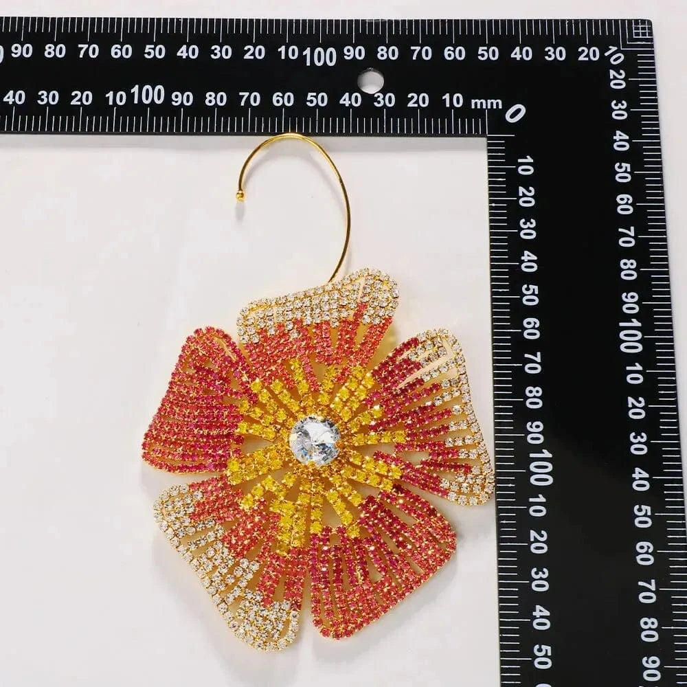 Factory Exaggerated Big Flower Earrings Statement Colorful Customize Wedding Stone Luxury Behind The Ear Jewelry