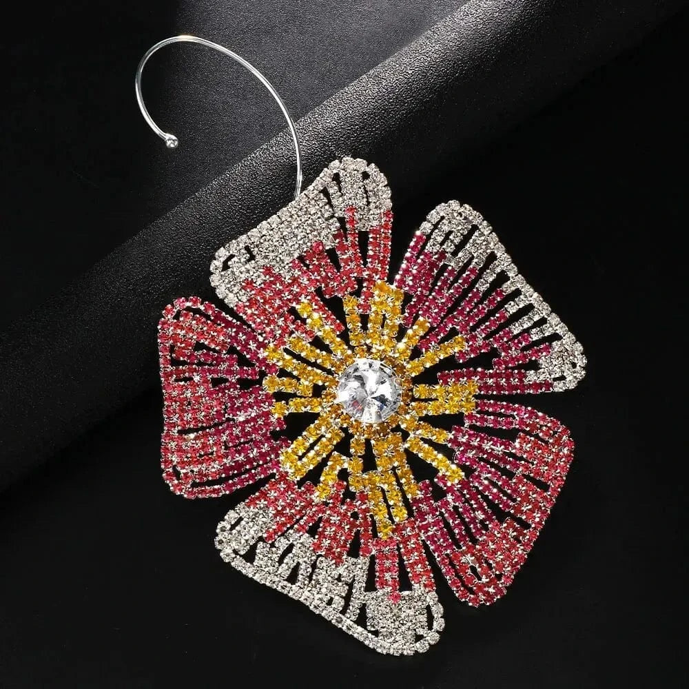 Factory Exaggerated Big Flower Earrings Statement Colorful Customize Wedding Stone Luxury Behind The Ear Jewelry