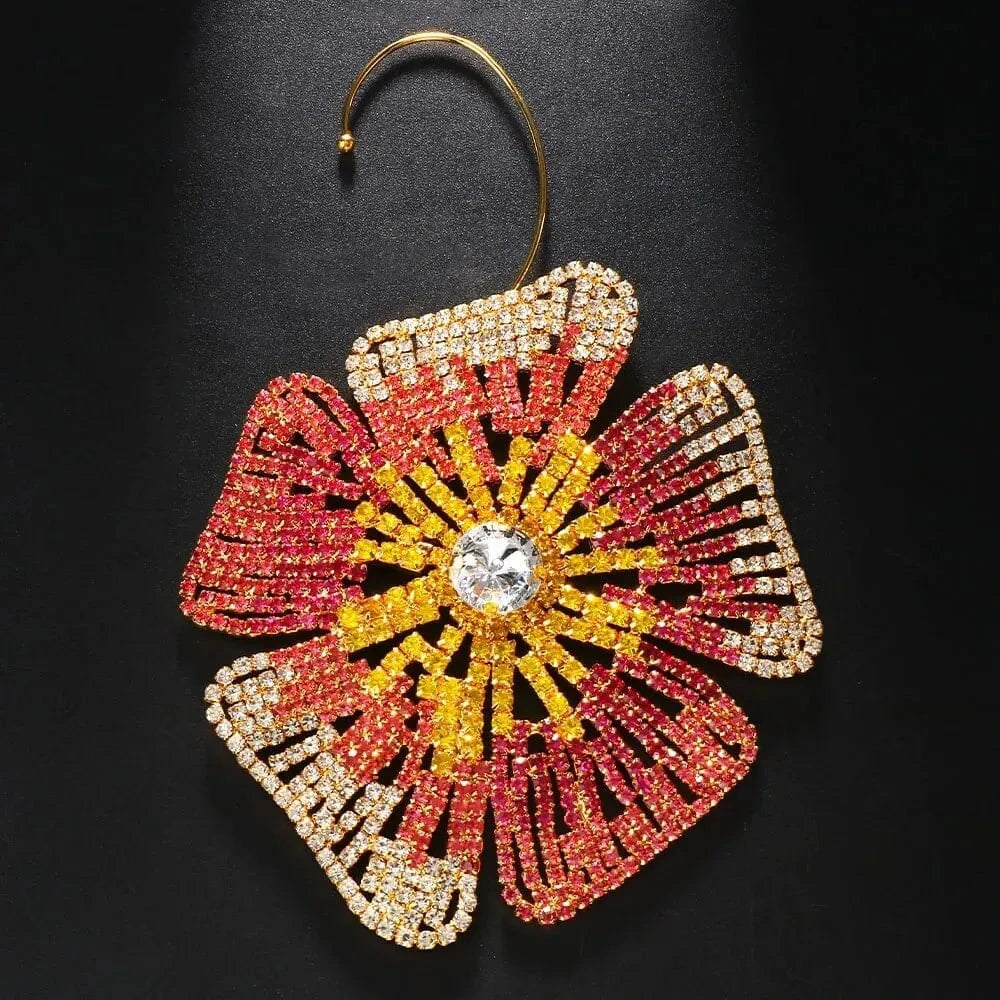 Factory Exaggerated Big Flower Earrings Statement Colorful Customize Wedding Stone Luxury Behind The Ear Jewelry