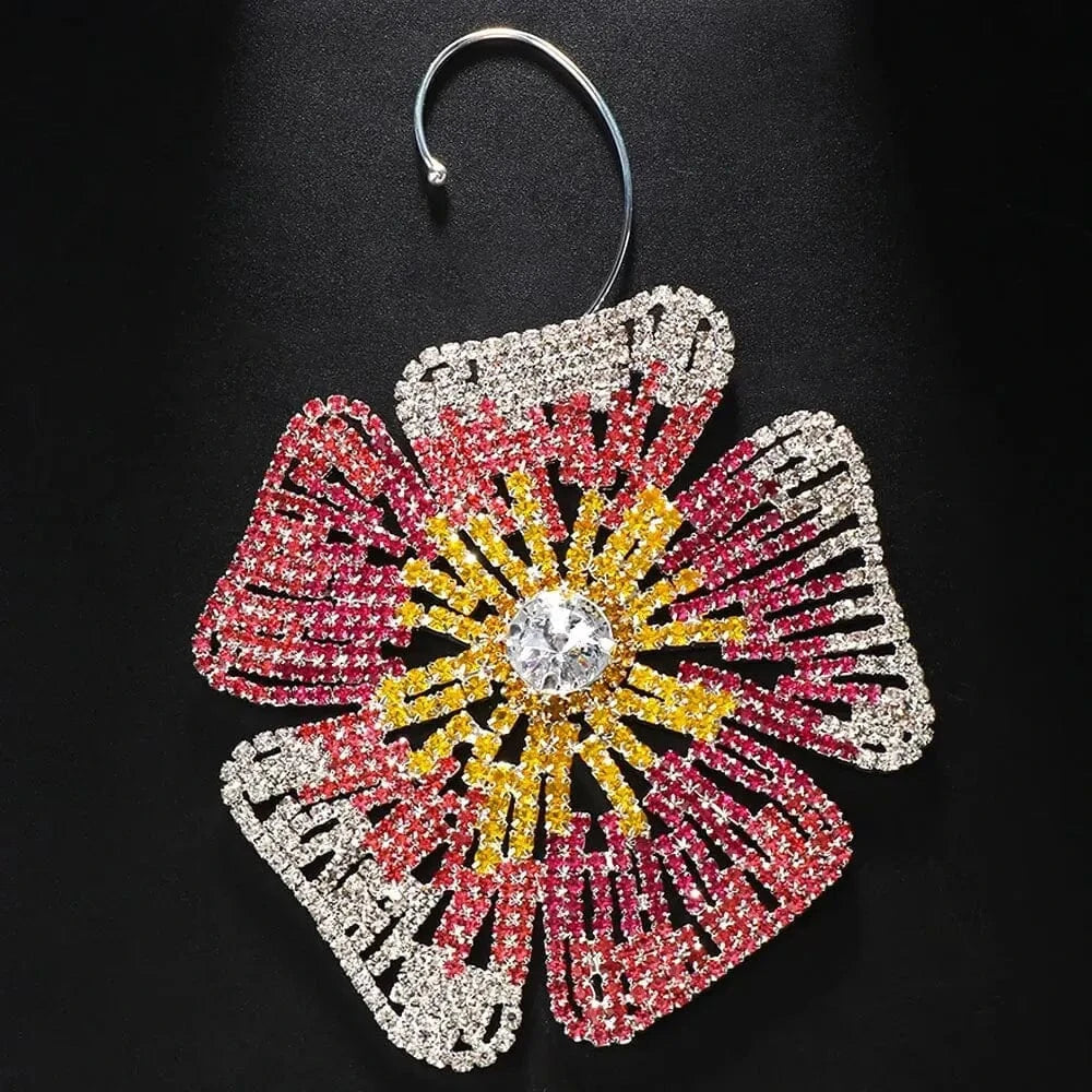 Factory Exaggerated Big Flower Earrings Statement Colorful Customize Wedding Stone Luxury Behind The Ear Jewelry