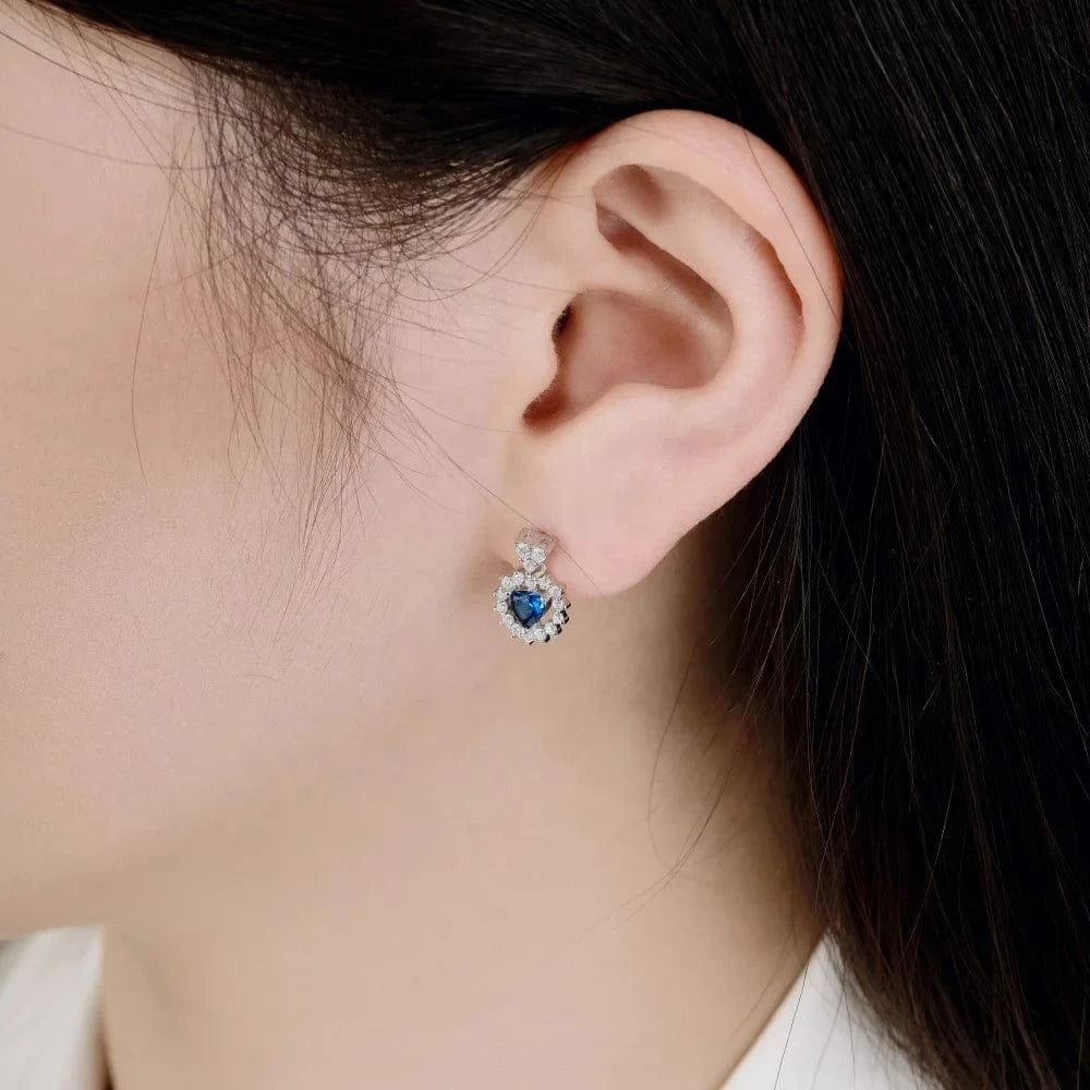 Factory Fashion Jewelry 925 Sterling Silver Stud Earrings Brilliant Halo Cubic Zirconia Heart Earrings for Women