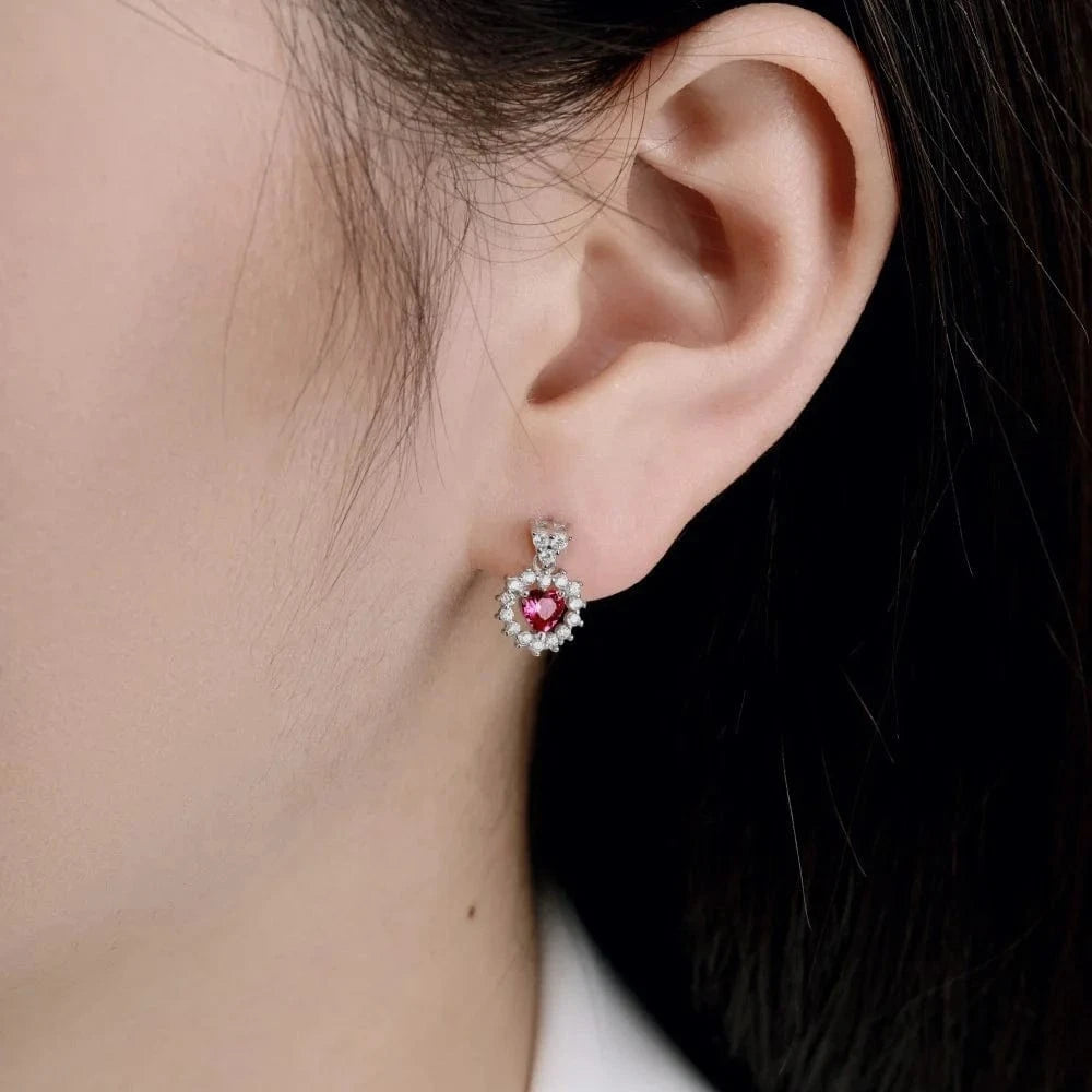 Factory Fashion Jewelry 925 Sterling Silver Stud Earrings Brilliant Halo Cubic Zirconia Heart Earrings for Women