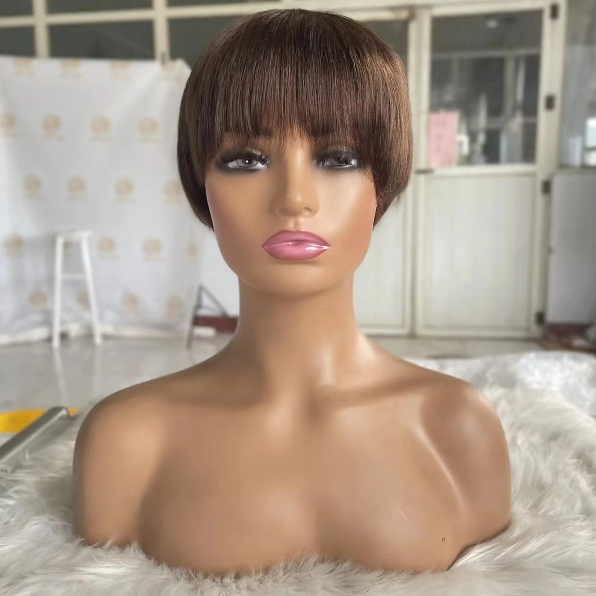 Factory Hot Style Summer Swiss Lace Raw Virgin Human Hair Silky Wave Short Perruque Pixie Cut Lace Front Wigs For Black Women