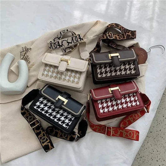 Factory Latest Small Bags 2024 Young Ladies Fashion Plaid Handbags Girls Popular Wide Shoulder Strip Purses For Woman